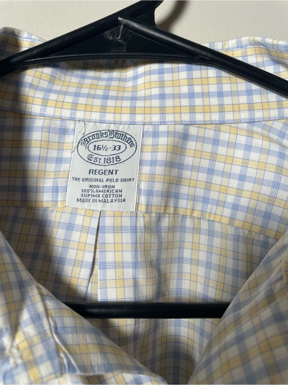 Brooks Brothers Regent Men's Yellow & Blue Check Dress Shirt 16.5- 33